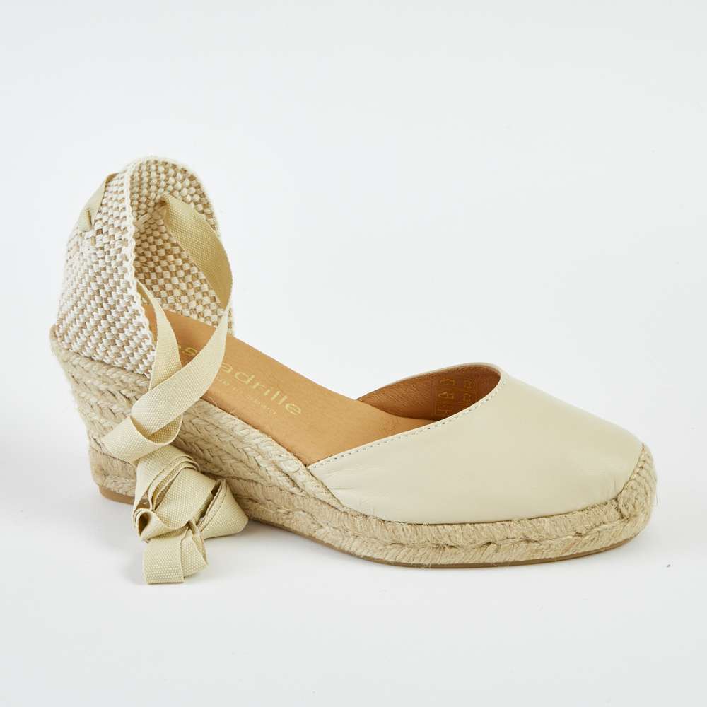 Bone Leather Lace Up Espadrille Mid Wedge Espadrille.co .uk
