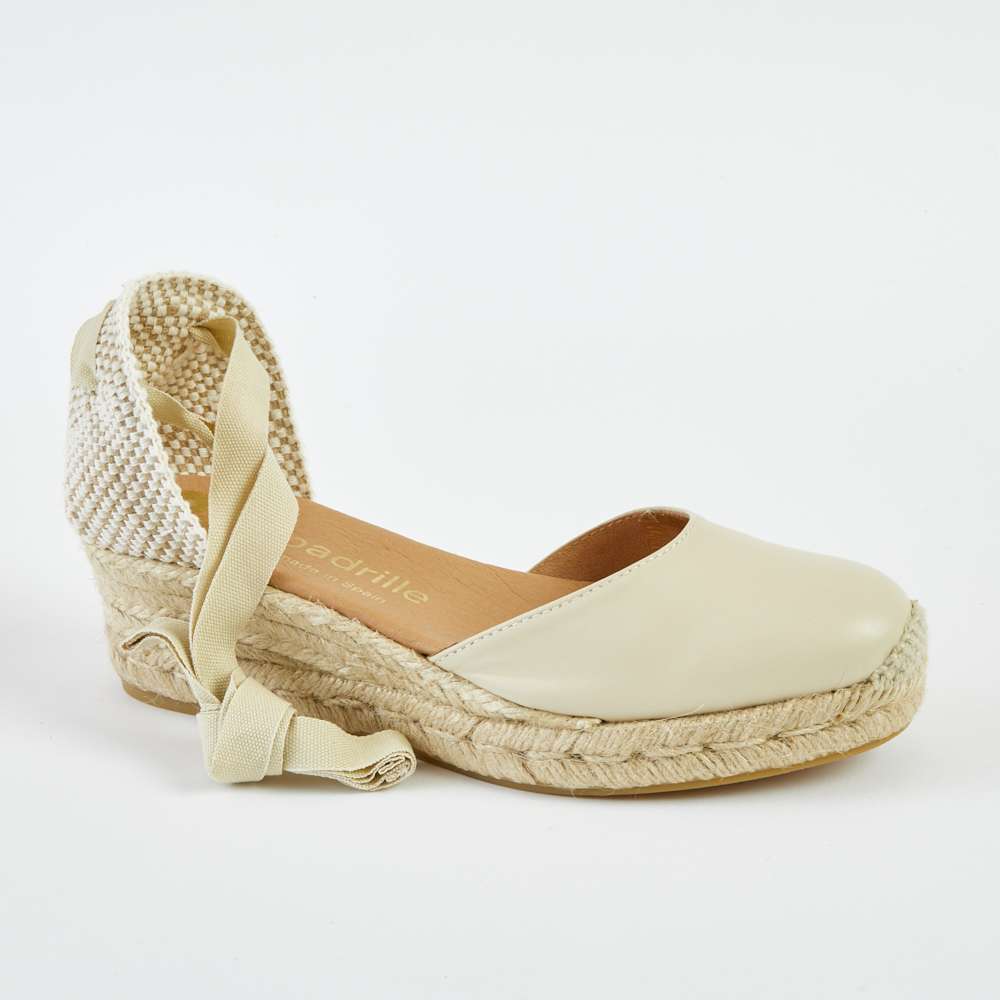 Bone Leather Lace Up Espadrilles Low Wedge espadrille.co .uk