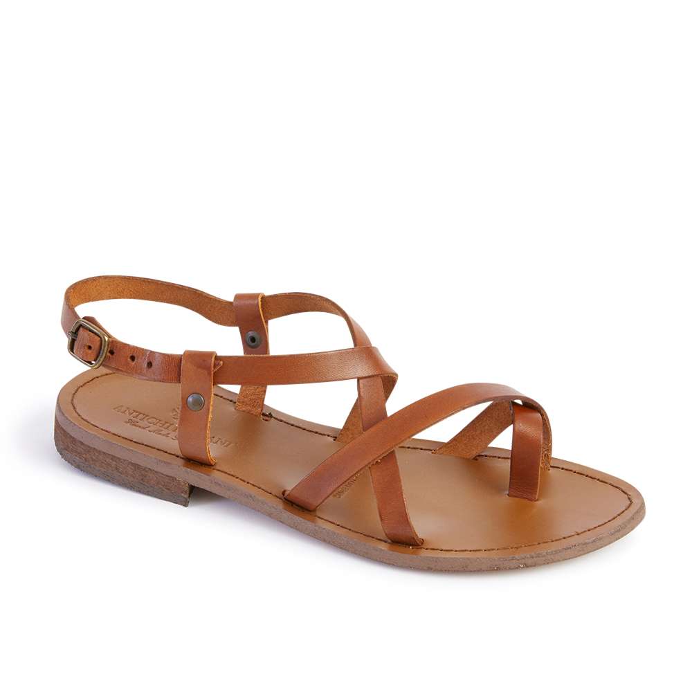 Italian Leather Criss Cross Sandals Dark Tan