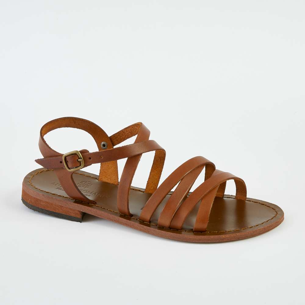 Italian Leather Strappy Sandals Tan espadrille.co .uk